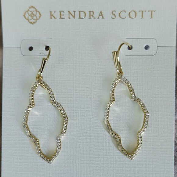 Kendra Scott Abbie Gold Tone Open Frame Earrings in White Crystal - Picture 1 of 6